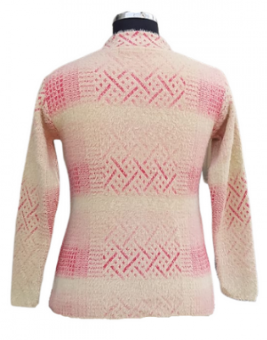 Women Cardigan Cream Self design with Round neck